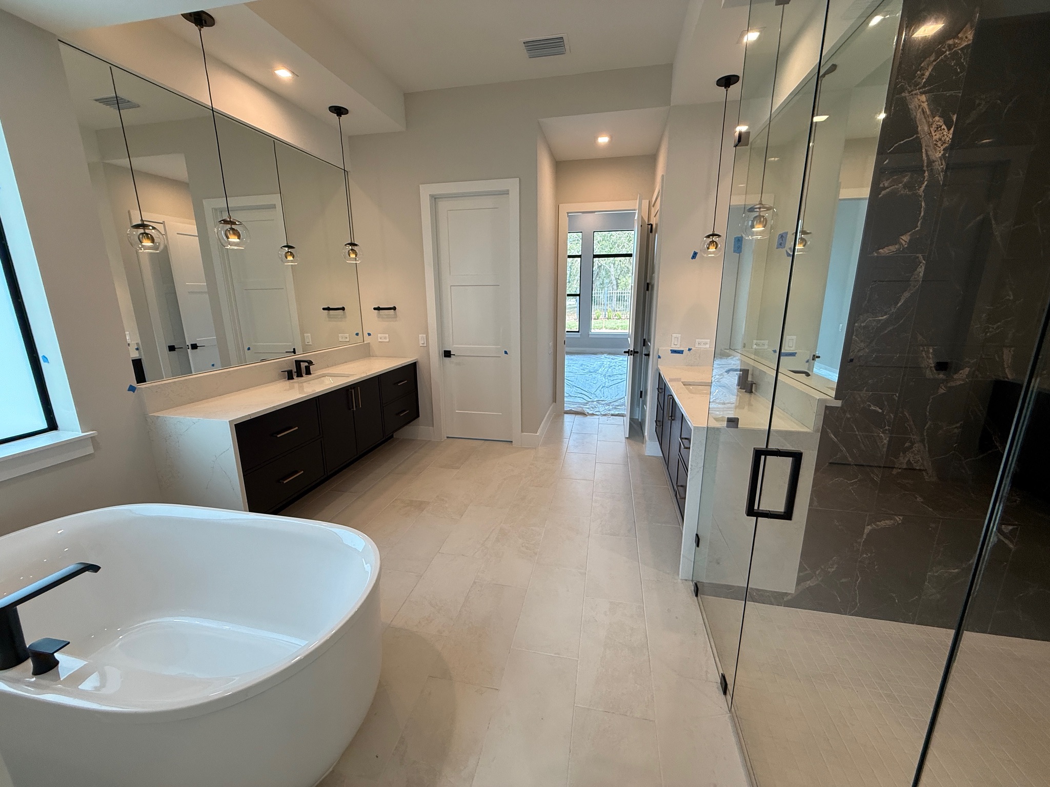 Book-matched quartzite backsplash feature