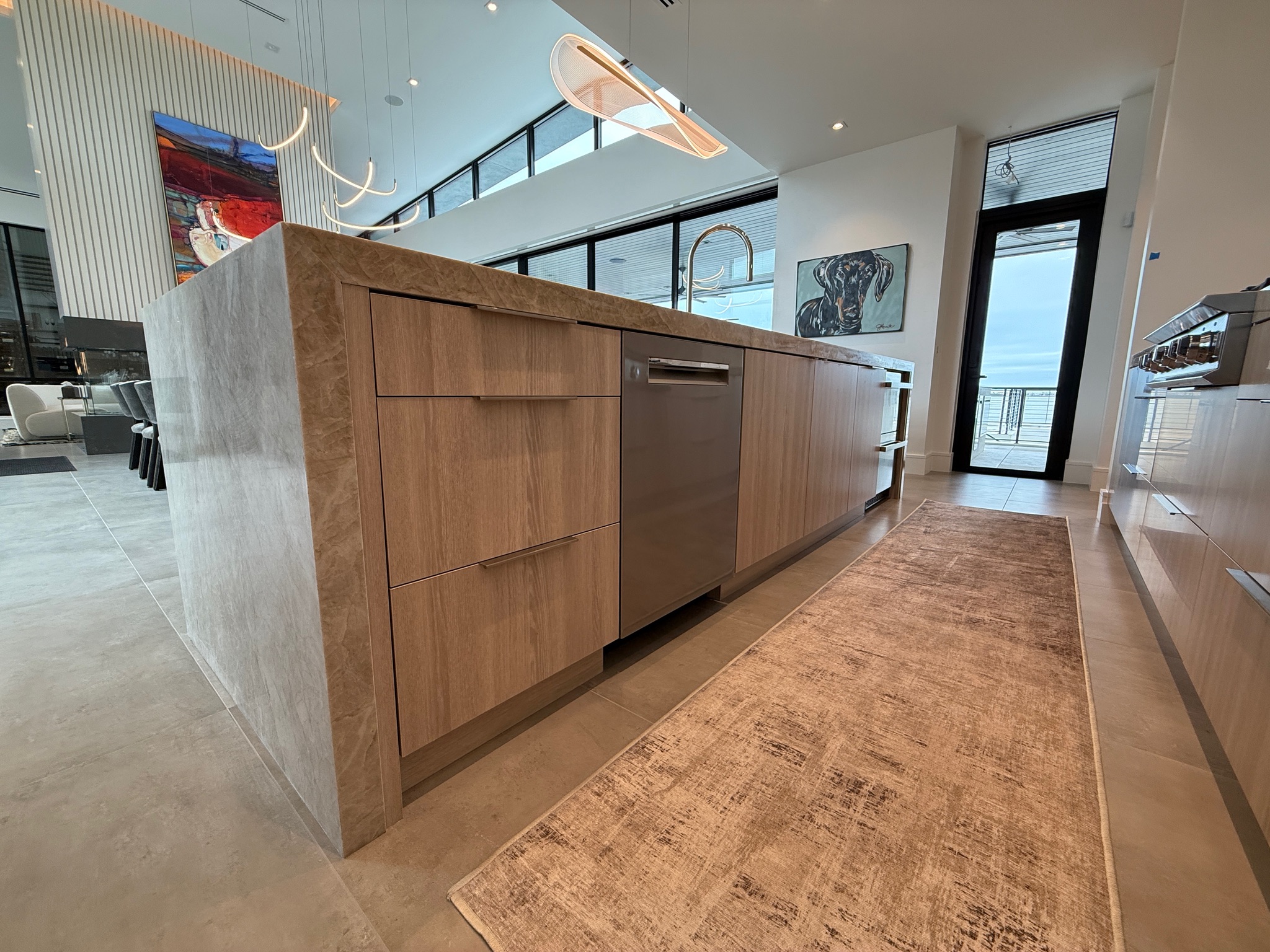 Master shower quartz slab walls